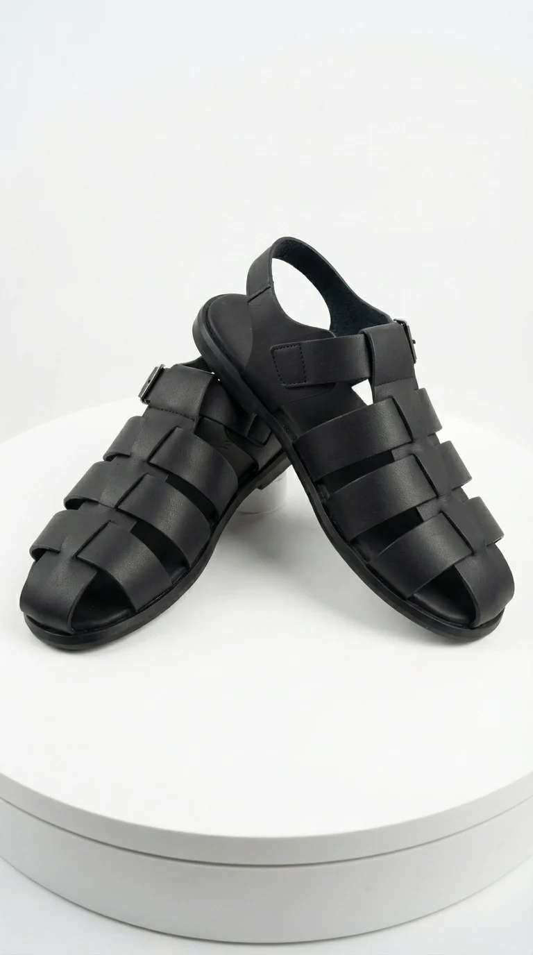 Mens Black Leather Sandals – Buckle Strap Casual Summer Shoes Breathable Open Toe Comfort Footwear - Image 6