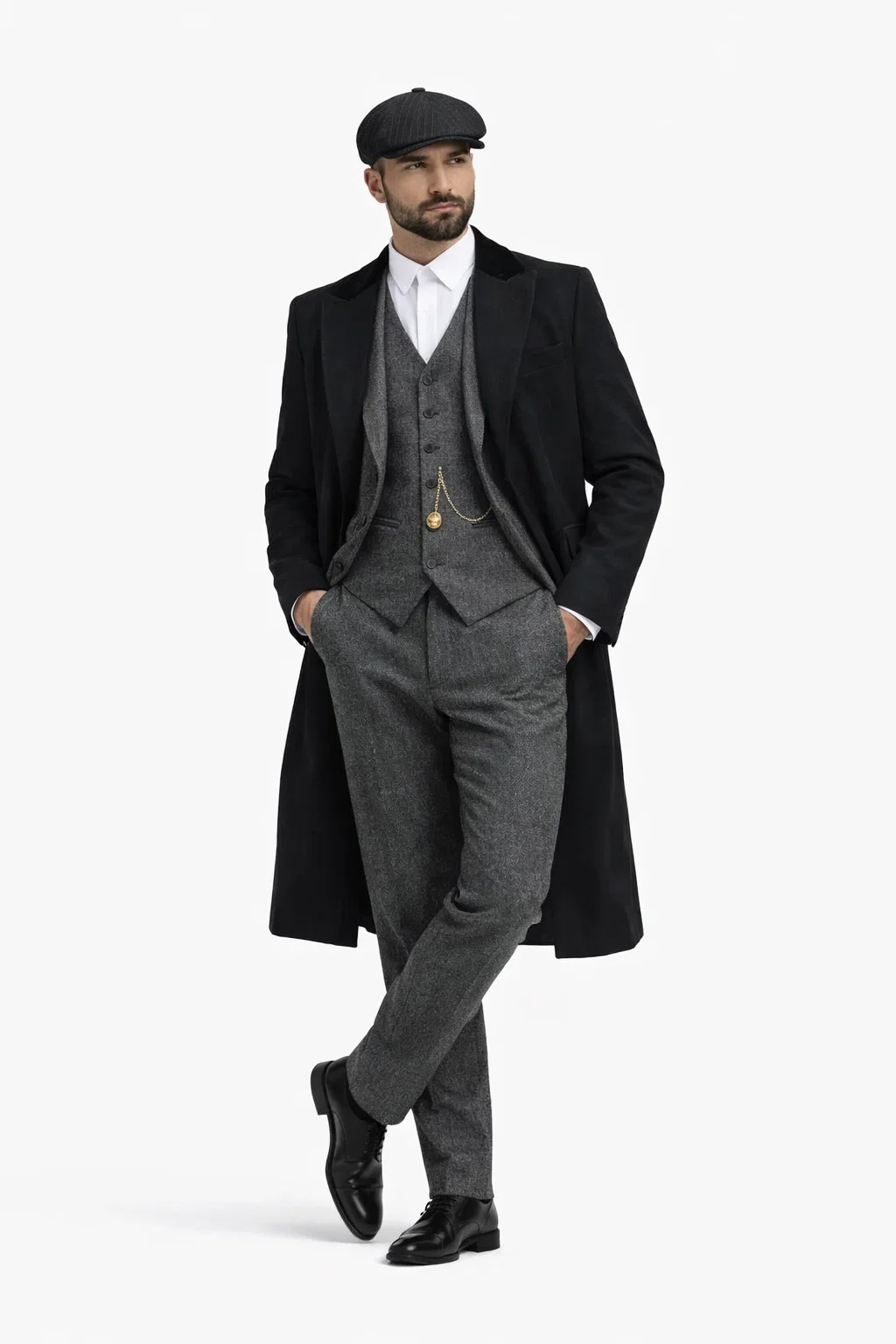 Men's Black One Chest Pocket Three Buttons Peaky Blinders Suits - Peaky Blinders Outfit + Hat (Peaky Blinders Custome) - Image 6