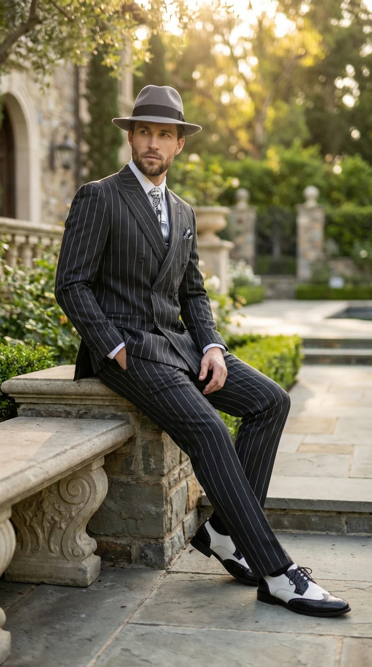 Mens Black Pinstripe AI Capone Suit β Vintage 1920s Gangster Style Two Piece Formal Suit - Image 11
