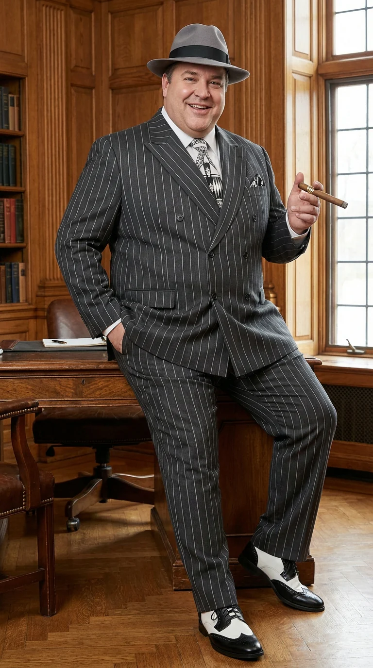 Mens Black Pinstripe AI Capone Suit β Vintage 1920s Gangster Style Two Piece Formal Suit - Image 13