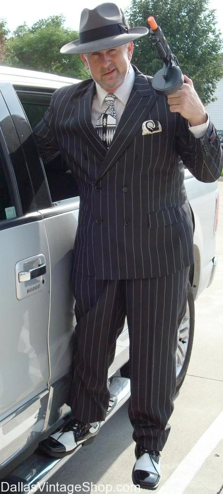 Mens Black Pinstripe AI Capone Suit β Vintage 1920s Gangster Style Two Piece Formal Suit - Image 15