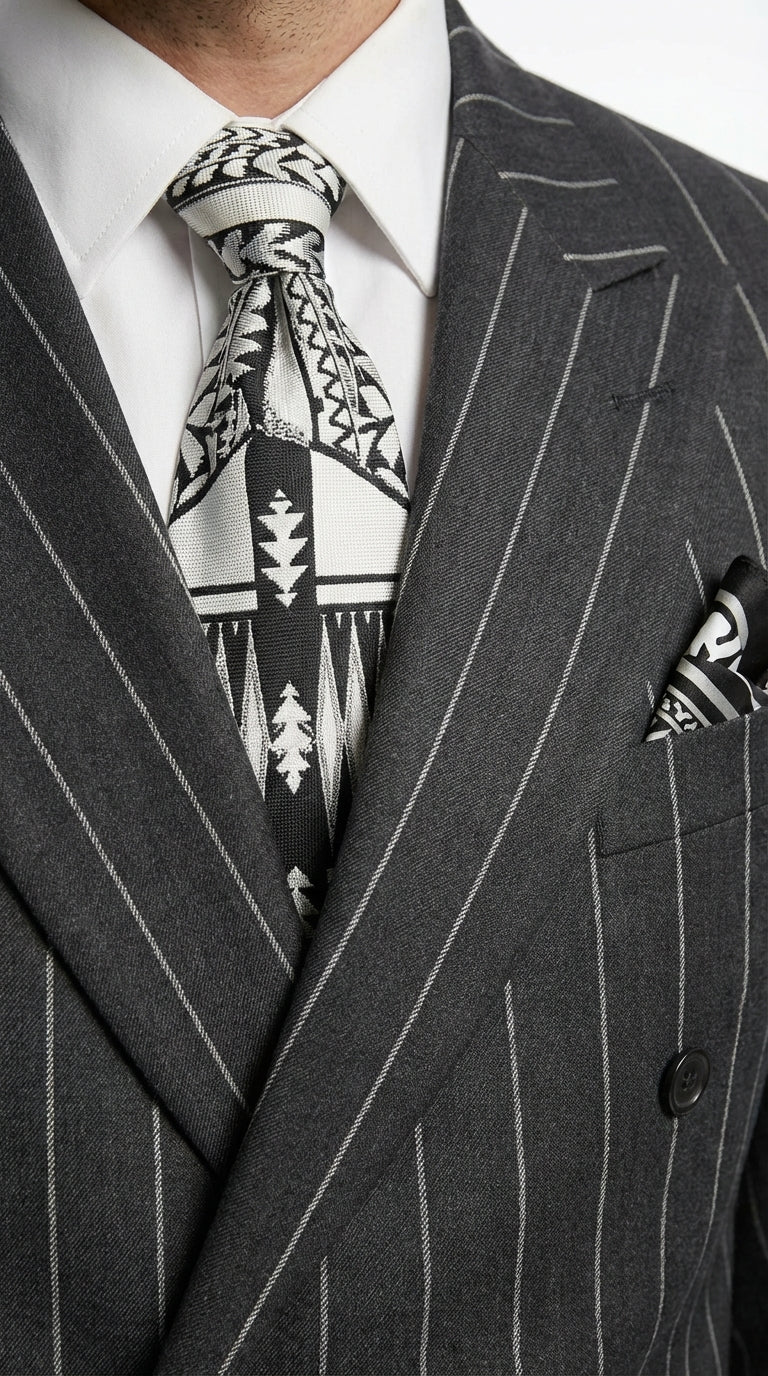 Mens Black Pinstripe AI Capone Suit β Vintage 1920s Gangster Style Two Piece Formal Suit - Image 3