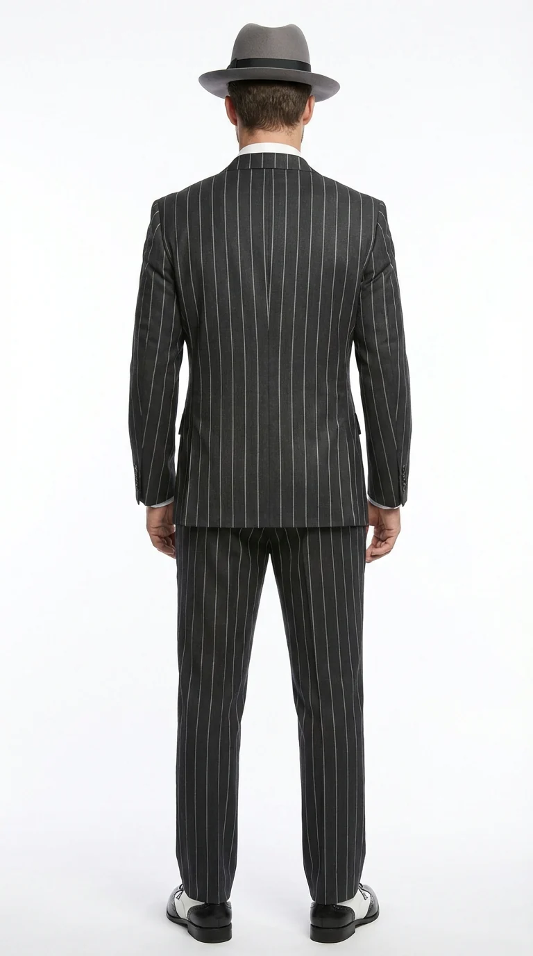 Mens Black Pinstripe AI Capone Suit β Vintage 1920s Gangster Style Two Piece Formal Suit - Image 4