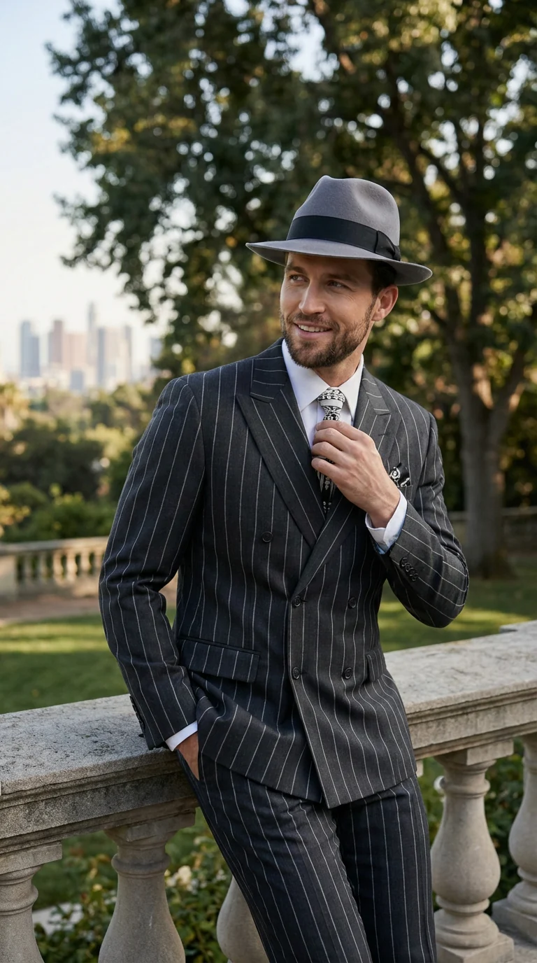 Mens Black Pinstripe AI Capone Suit β Vintage 1920s Gangster Style Two Piece Formal Suit - Image 9