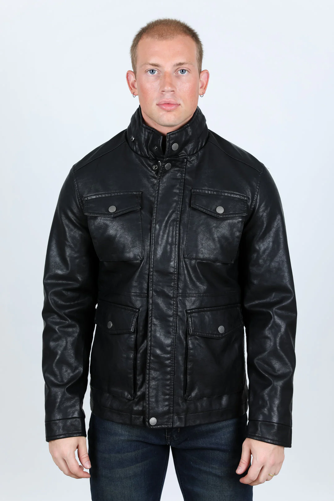 Mens Black Platini Western Leather Jacket - Vintage Cowboy Style