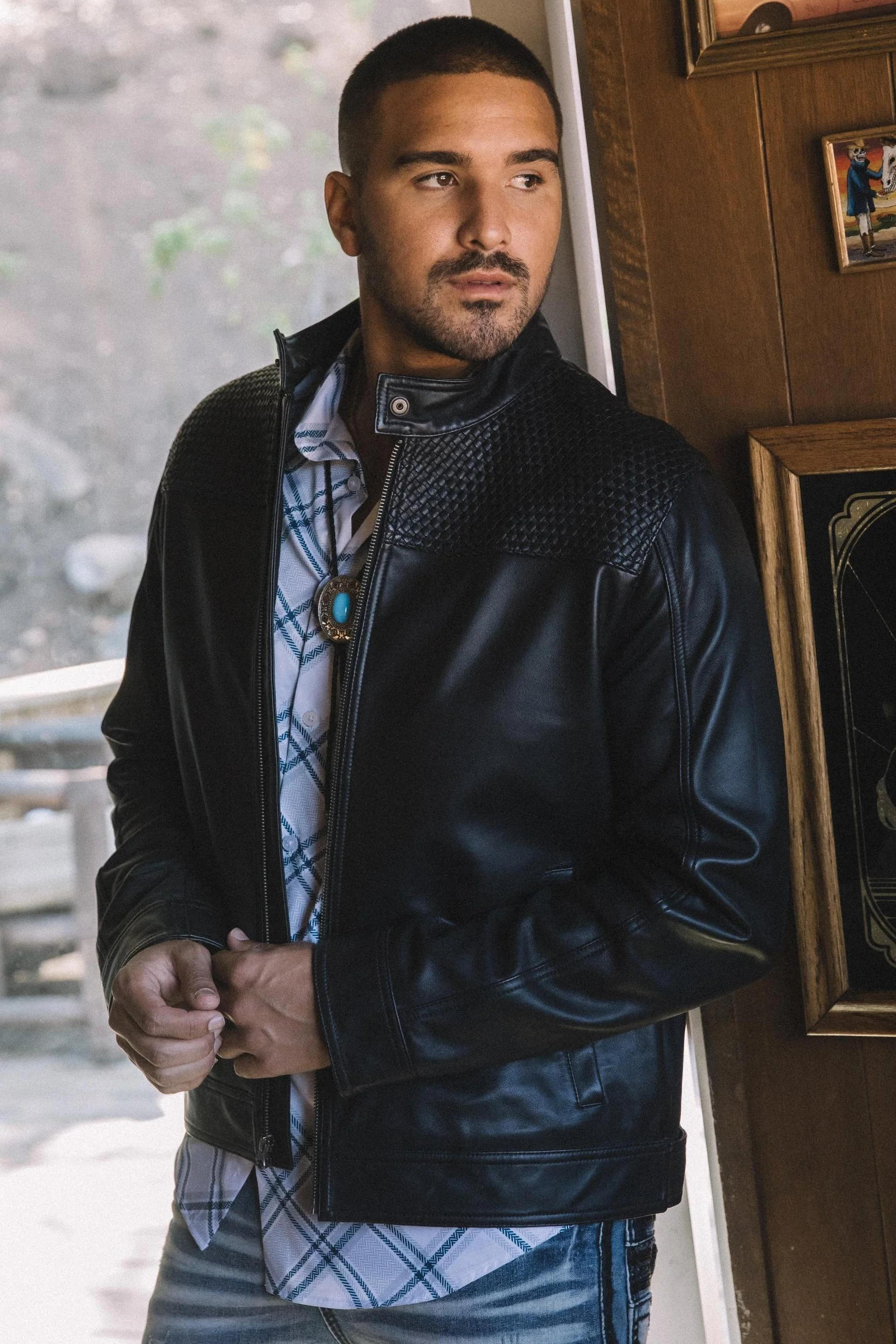 Mens Black Platini Western Leather Jackets - Vintage Cowboy Style - Image 6