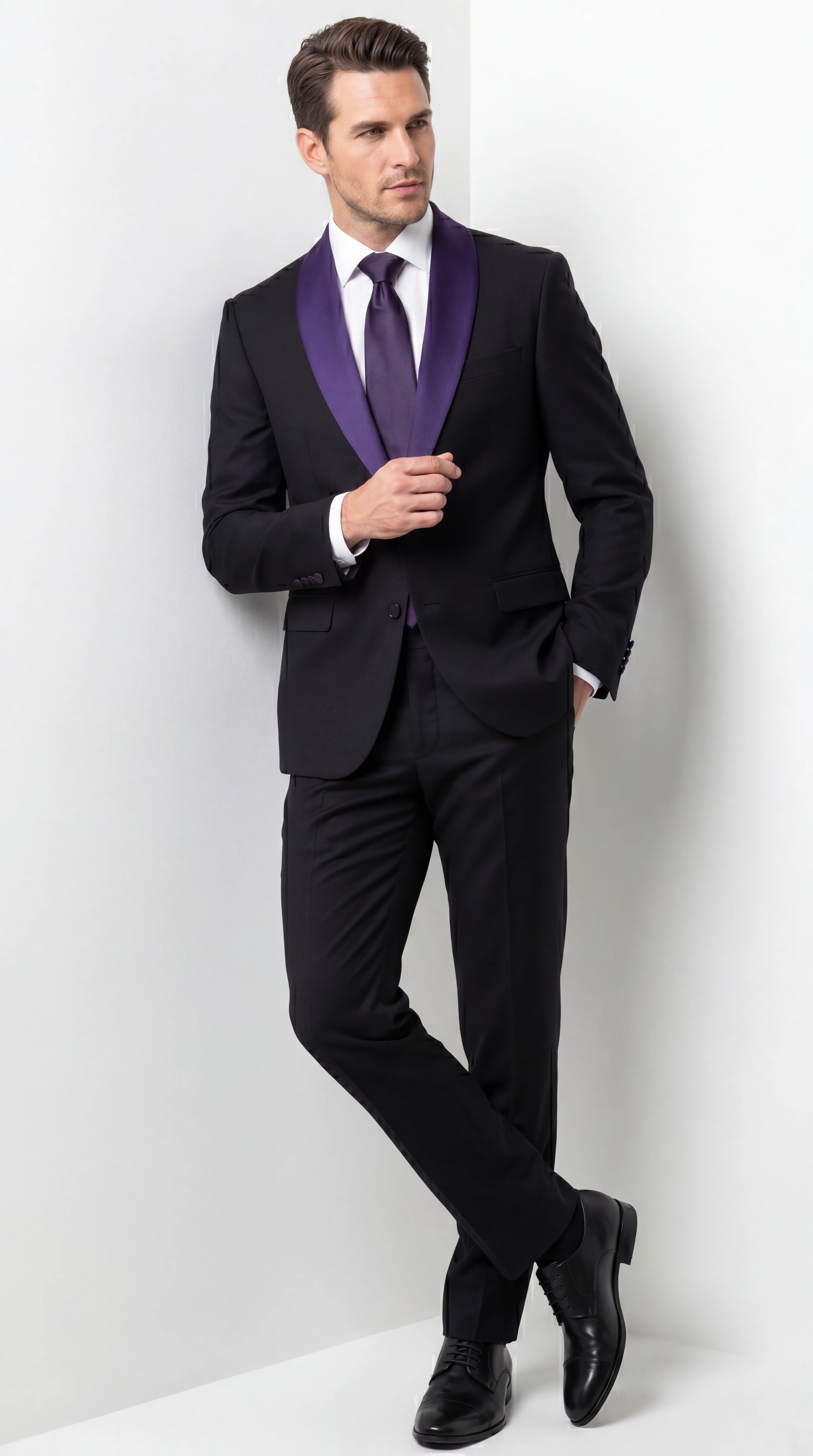 Mens Black Suit with Purple Lapel β Elegant Formal Tuxedo Style Suit for Wedding, Prom, Party and Evening Wear - Image 3