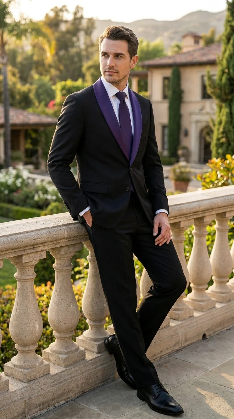 Mens Black Suit with Purple Lapel β Elegant Formal Tuxedo Style Suit for Wedding, Prom, Party and Evening Wear - Image 7