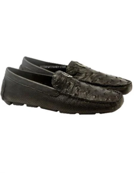 Men's Black Vestigium Genuine Ostrich Full Leather Stylish Dress Loafer Mens Ostrich Skin Shoes