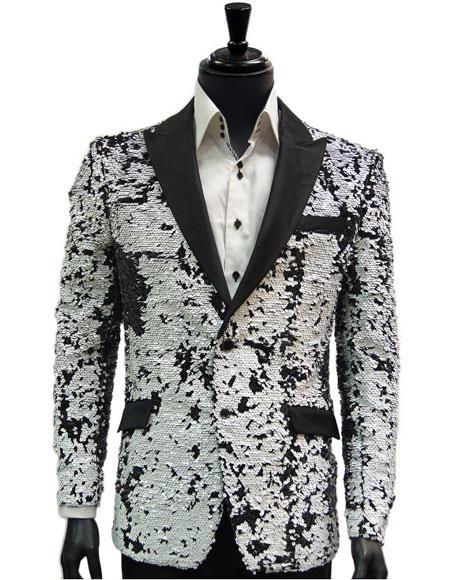 Men's Black ~ White Two Button  Breasted