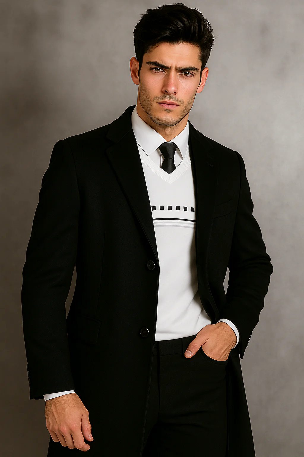 Men's Black Wool Overcoat – Big & Tall Dress Topcoat in Dark Color - Image 4