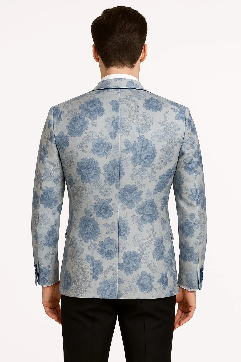 Men's Blue and Gray Tuxedo - Sky Blue Paisley Embroidered Dinner Jacket  Jacket with Satin Trim and Matching Bow Tie - Image 3