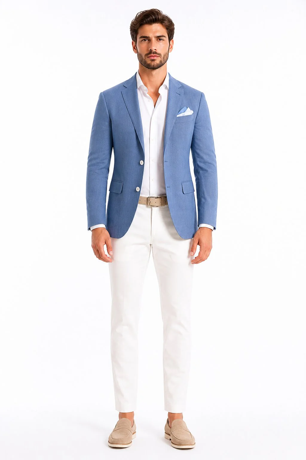 Men'S Blue One Chest Pocket Beach Weddings Attire Suit