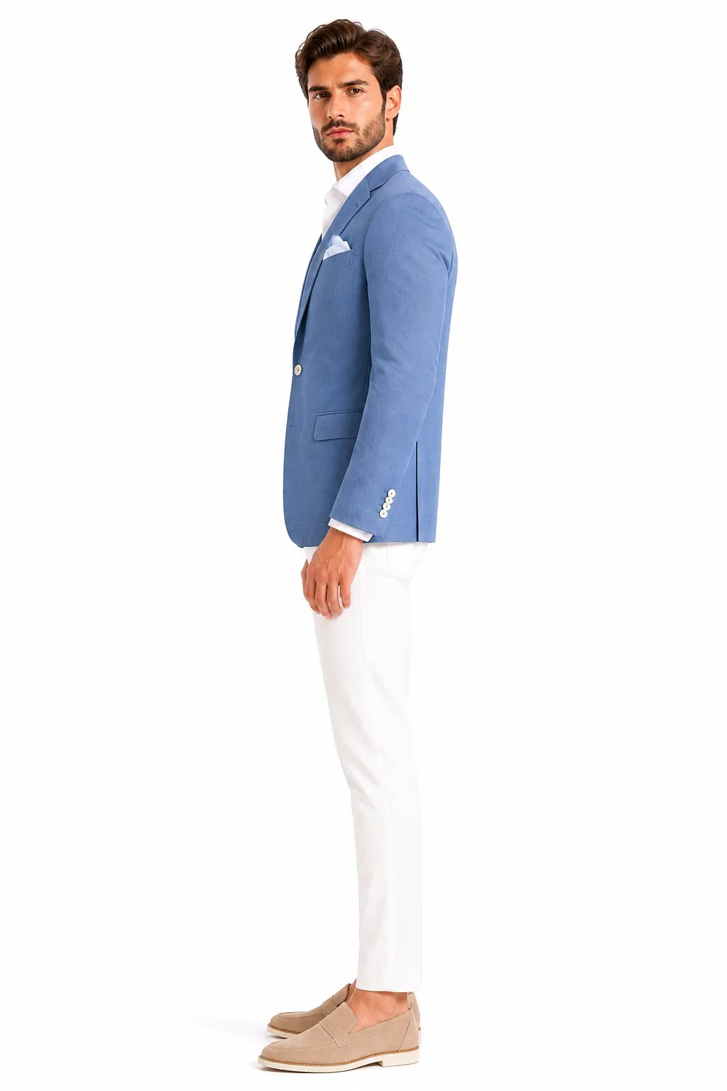 Men'S Blue One Chest Pocket Beach Weddings Attire Suit - Image 3
