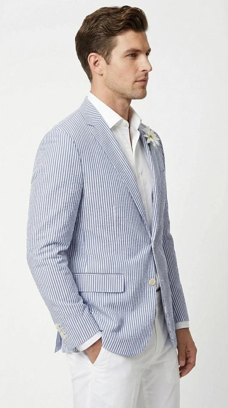 Mens Blue Seersucker Blazer β Lightweight Striped Summer Sport Coat Casual Smart Formal Jacket - Image 11