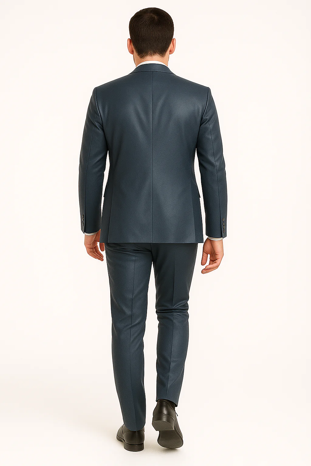 Mens Blue Slim Fit Faux Leather Suit – 1 Button Notch Lapel - Image 6