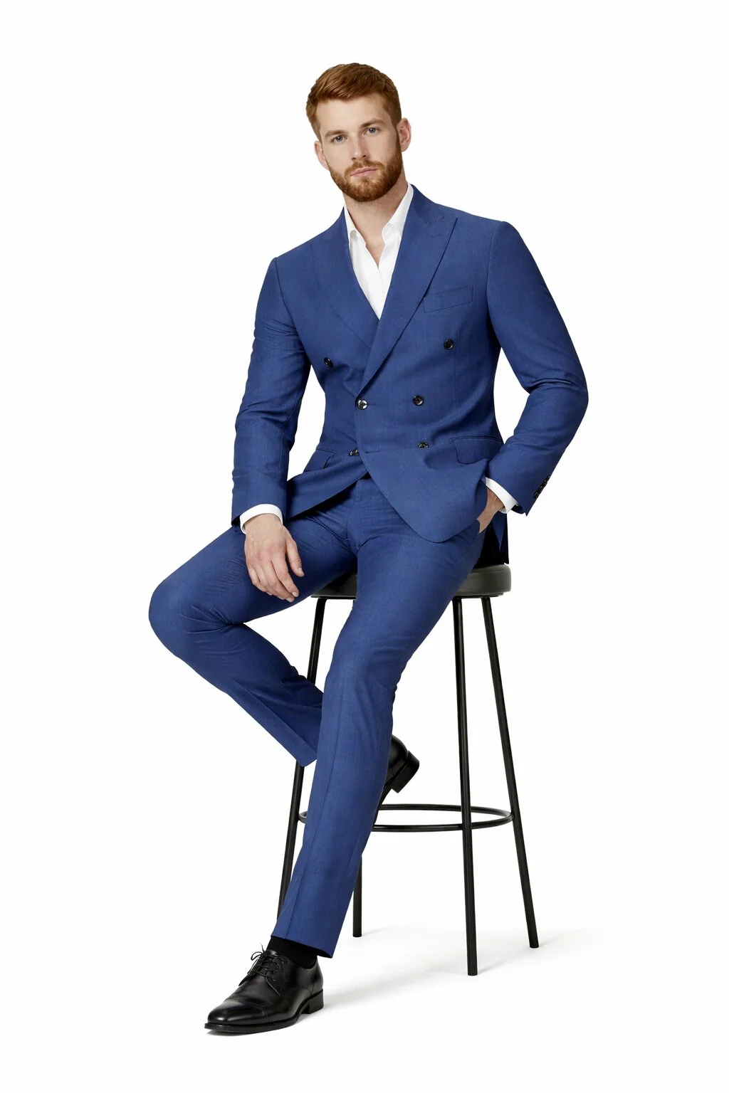 Mens Blue Wool Tiglio Double Breasted Suit – Classic Peak Lapel Suit - Image 4