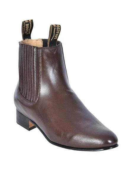Men's Botines Para Hombre ~ Los Altos Boots Chelsea Charro Botin Short Ankle Deer Light Brown Leather Boot - Short Cowboy - Western Ankle Boots