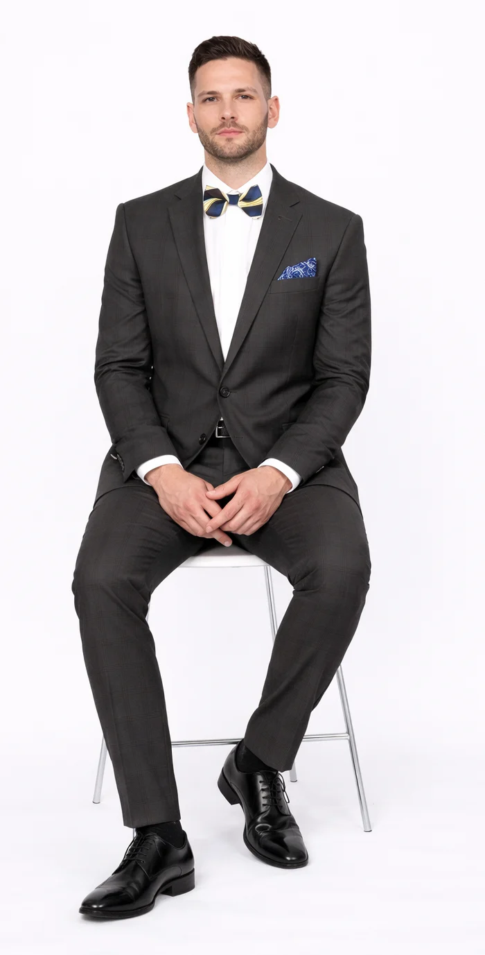 Men's Brown Plaid Slim Fit Suit – Peak Lapel Jacket & Tapered Pants - Image 4