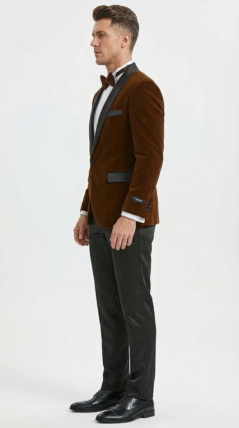 Mens Brown Velvet Tuxedo Jacket – Luxury Black Lapel Velvet Blazer for Wedding, Prom and Formal Events - Image 6