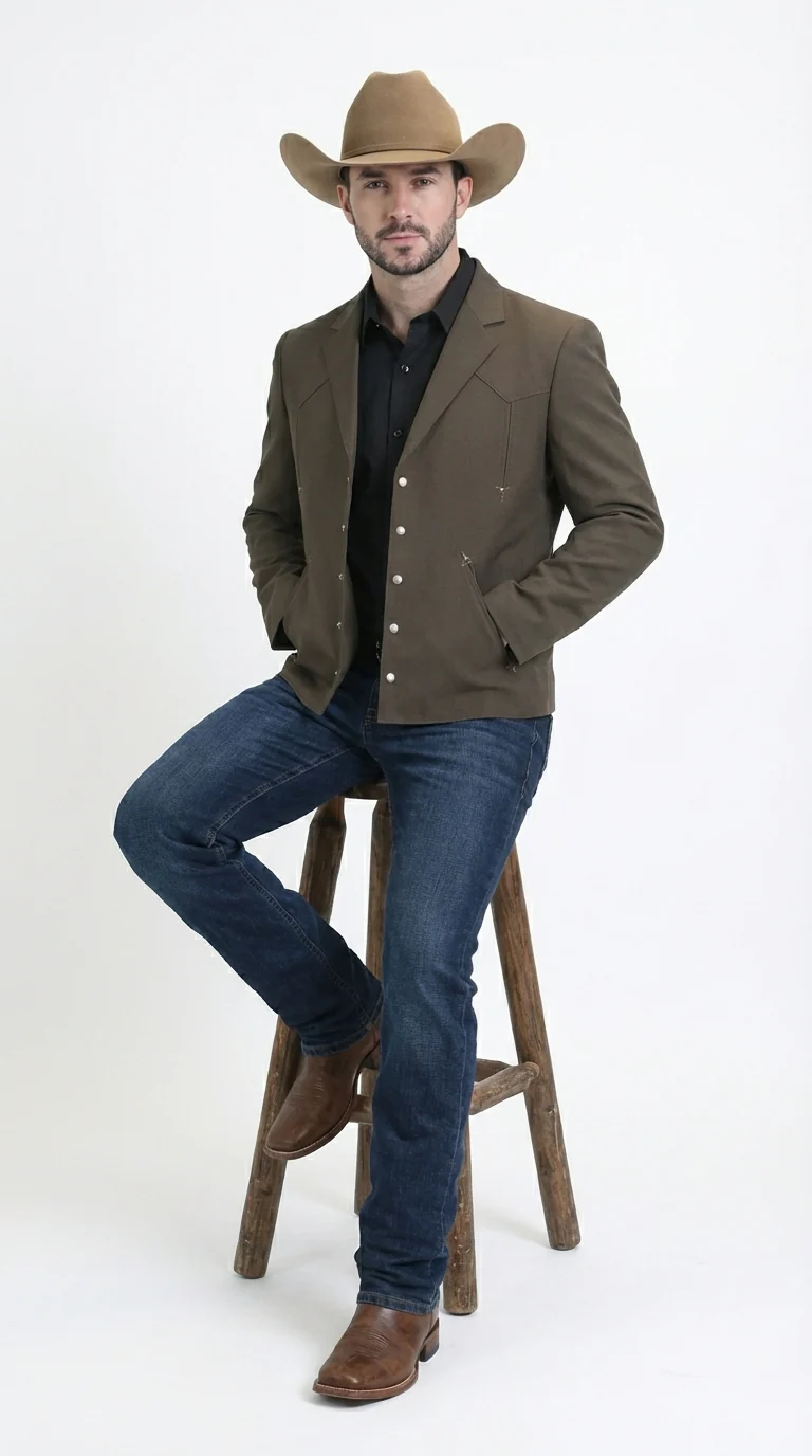Mens Brown Western Blazer – Cowboy Style Casual Jacket Vintage Western Sport Coat Country Fashion Jacket - Image 4