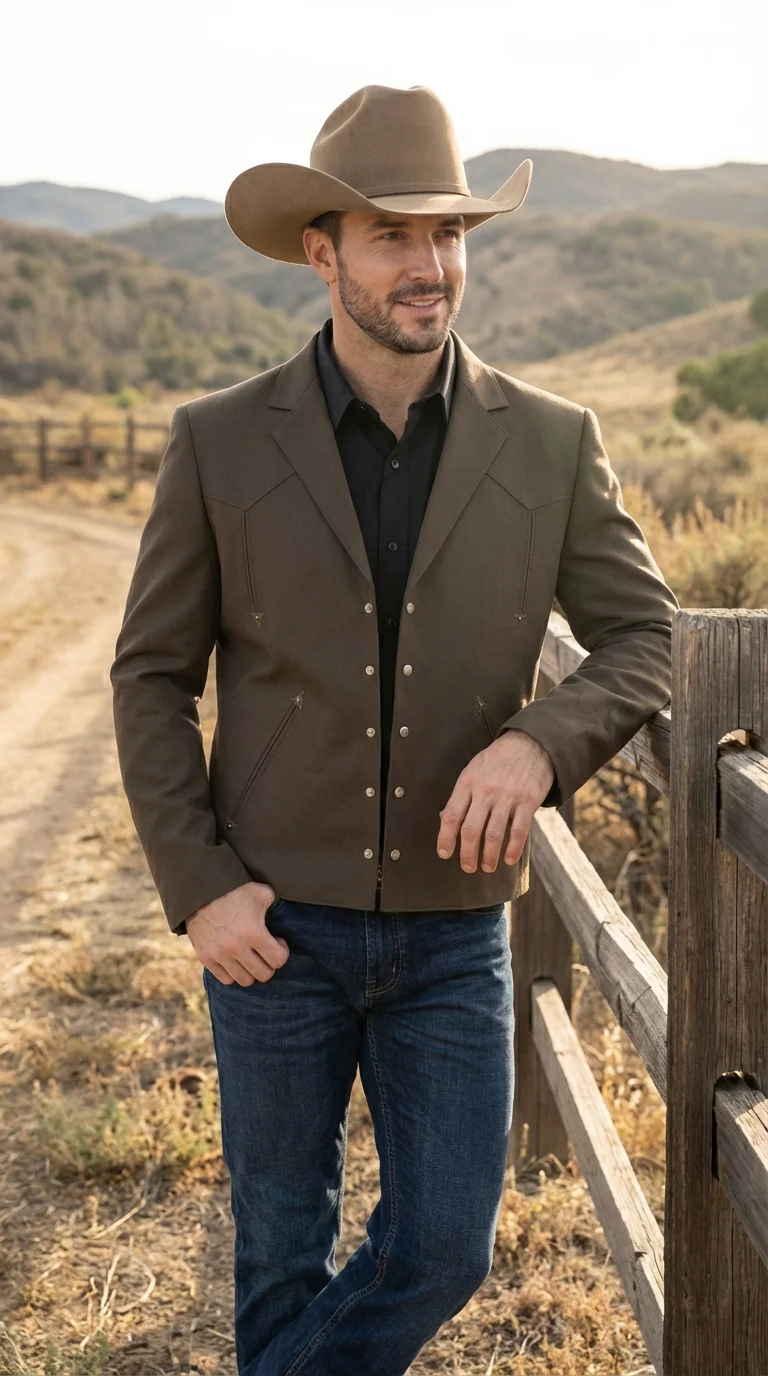 Mens Brown Western Blazer – Cowboy Style Casual Jacket Vintage Western Sport Coat Country Fashion Jacket - Image 5