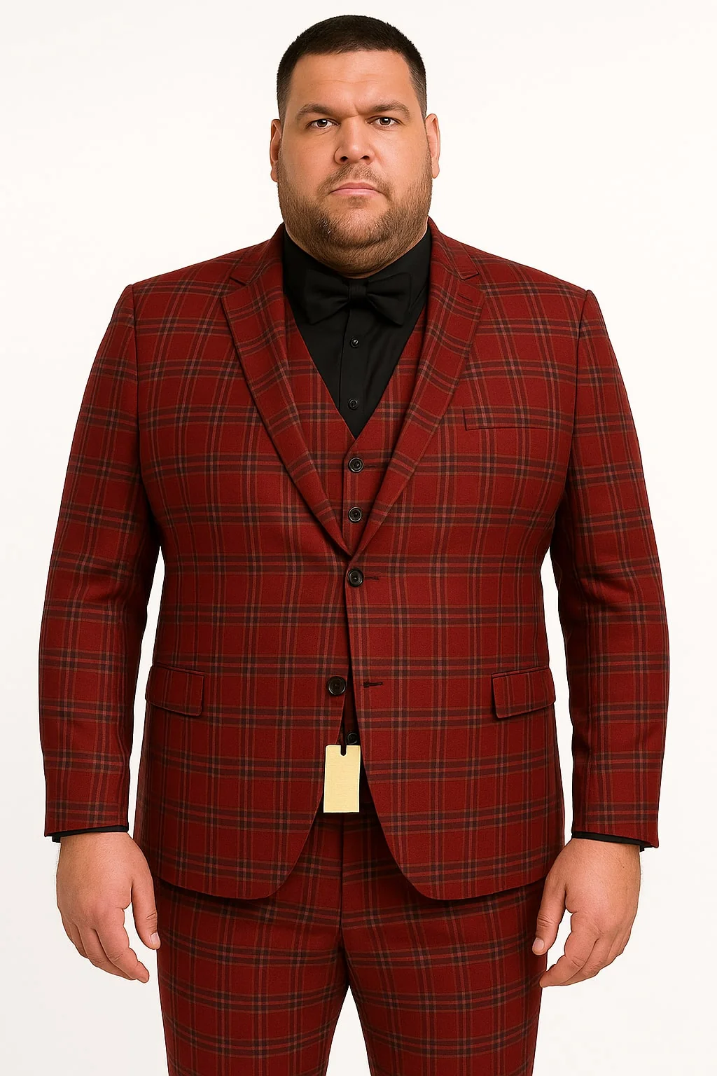 Mens Burgundy Plaid Three-Piece Suit – Ultra Slim Fit Checkered Windowpane Redish 544-10 - Image 3