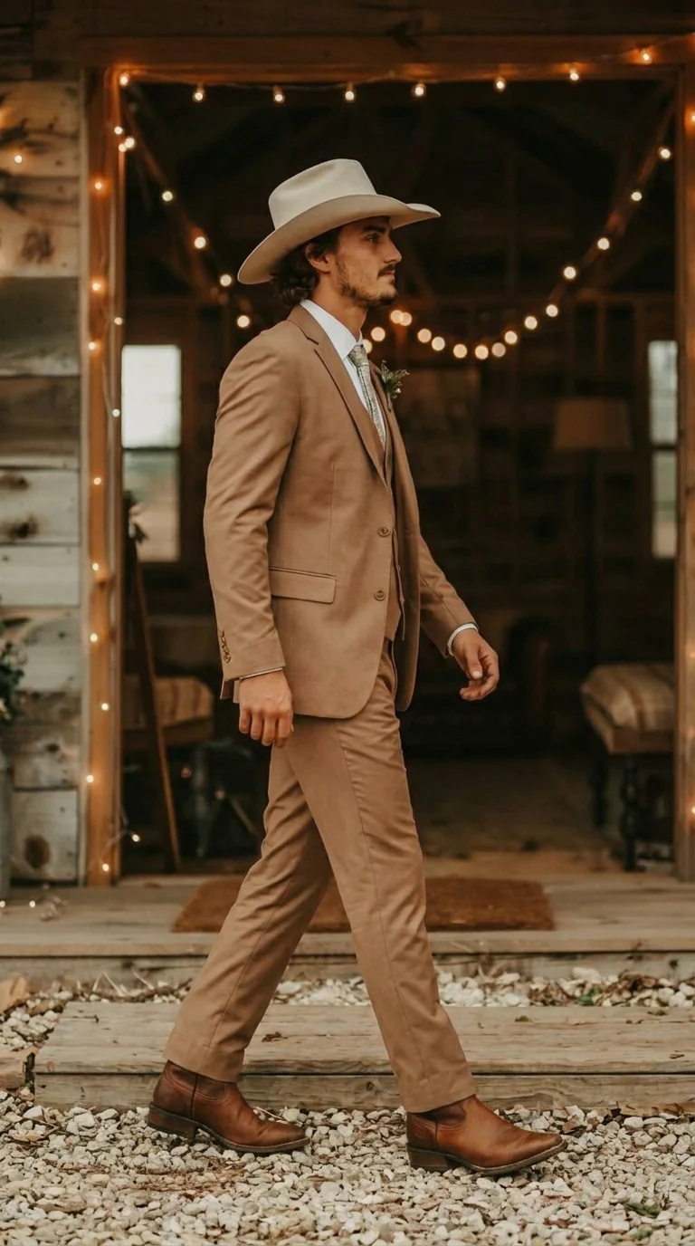 Mens Camel Brown Copper Western 3 Piece Suit β Classic Country Style Blazer Vest Pants Set, Formal Cowboy Suit Outfit - Image 10
