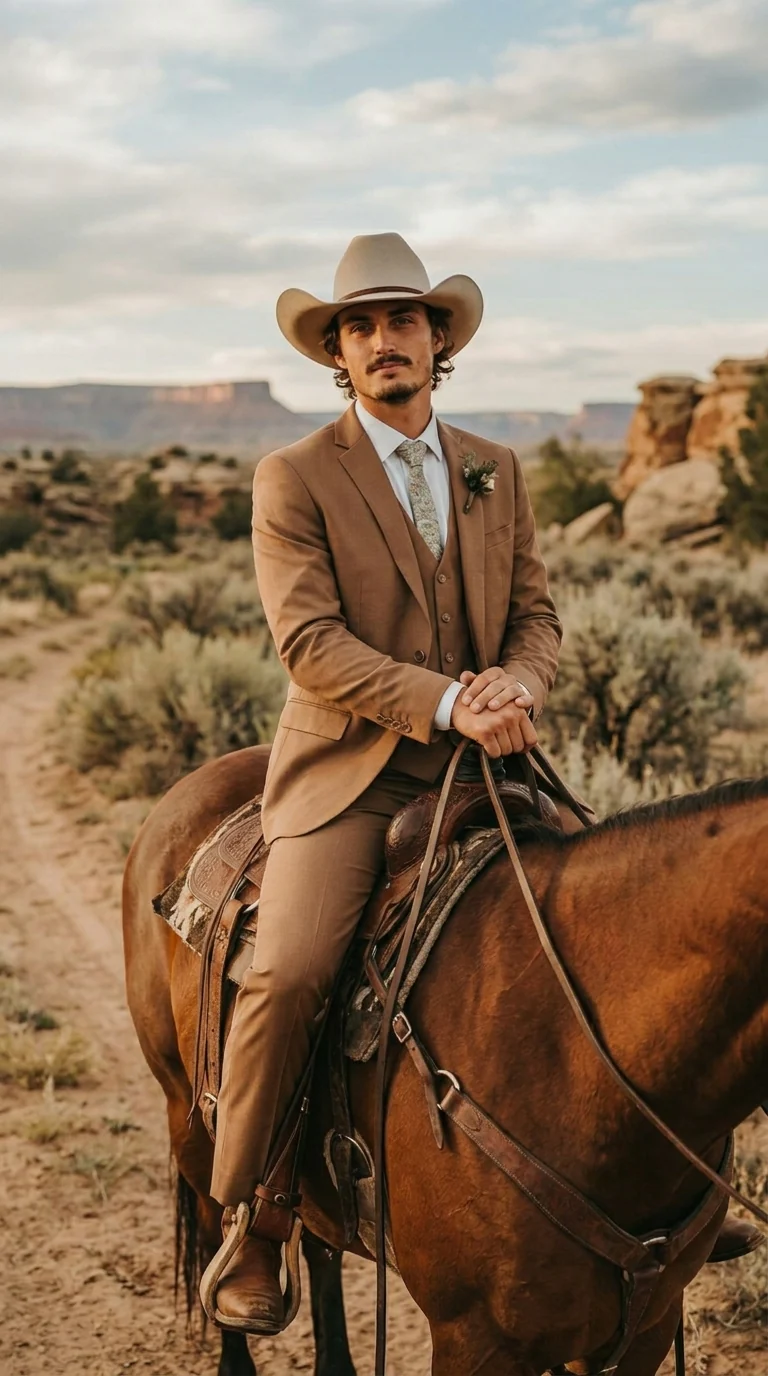 Mens Camel Brown Copper Western 3 Piece Suit β Classic Country Style Blazer Vest Pants Set, Formal Cowboy Suit Outfit - Image 12