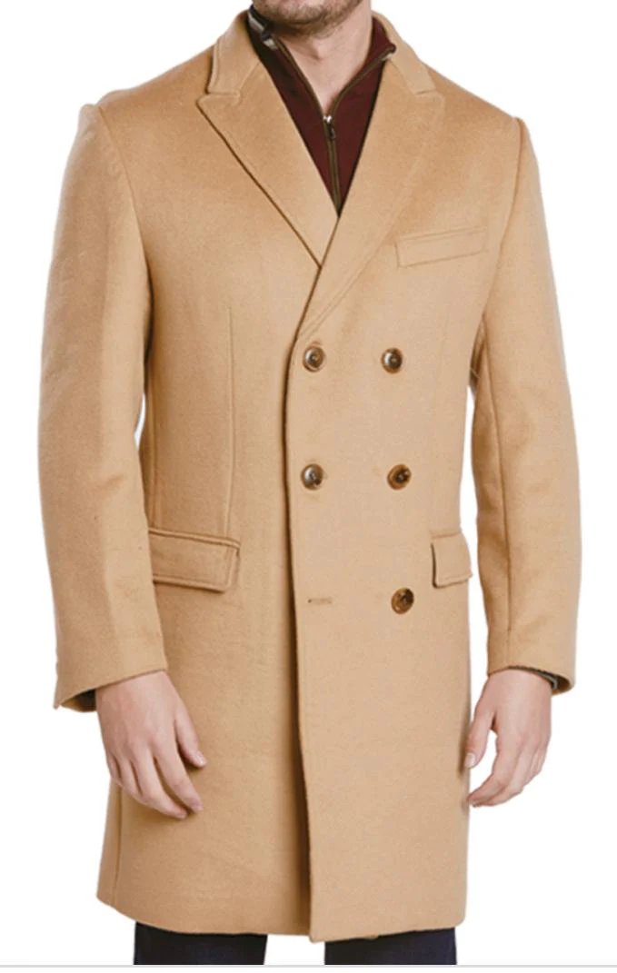 Mens Camel Brown Double Breasted Wool Overcoat + Suit – Peaky Blinders Inspired Vintage Long Trench Coat with Lapel Collar - Image 9