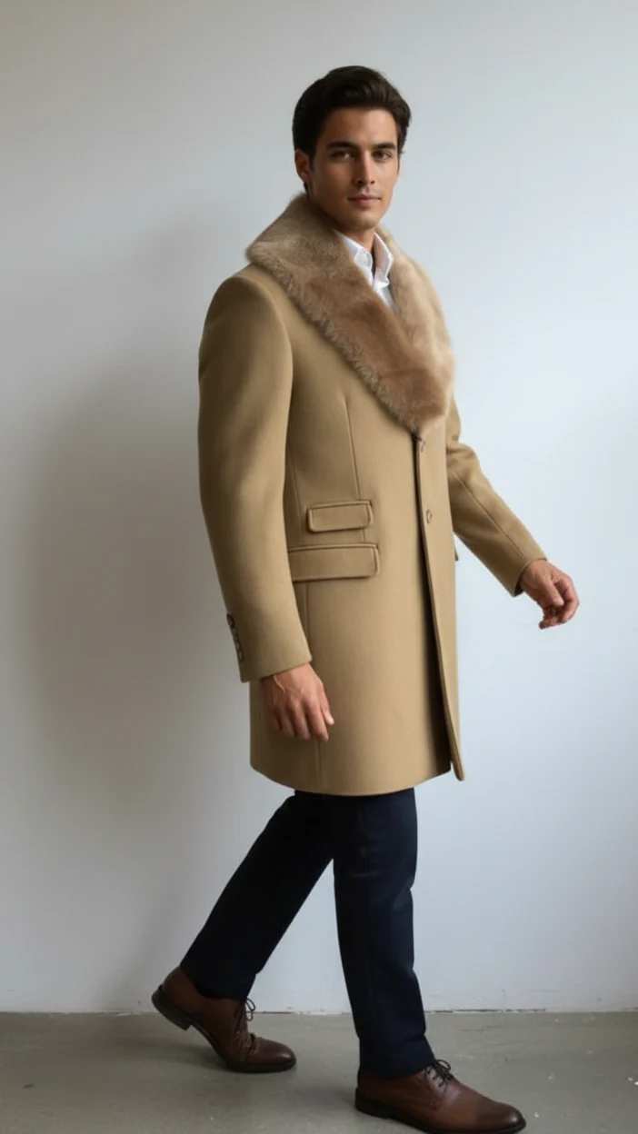 Men's Camel Three Button  Full Length Overcoat Men's Carcoat - Car Coat Mid Length Three quarter length coat - Image 2