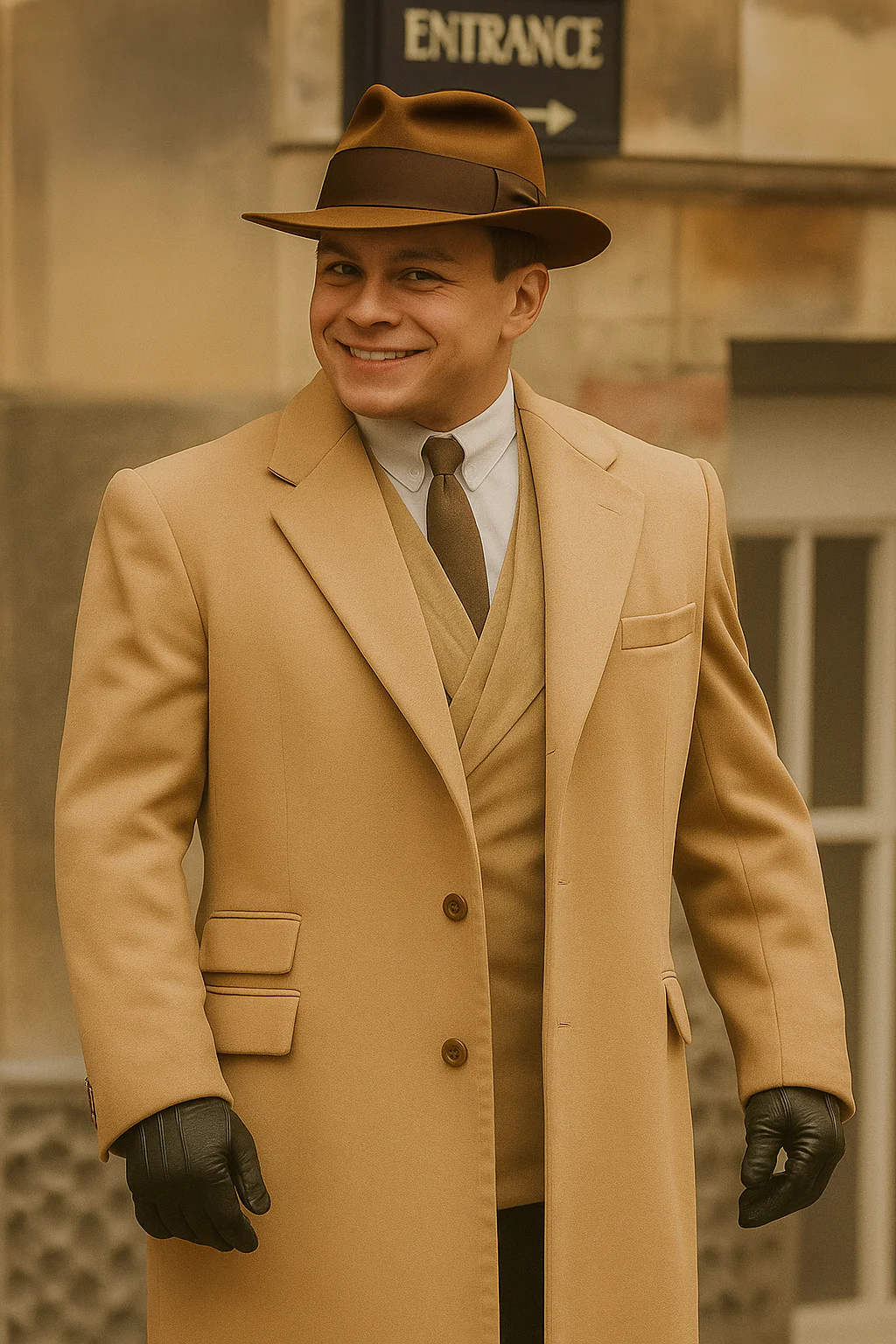 Men's Camel Two Flap Front Pockets Peaky Blinders Suits - Peaky Blinders Outfit + Overcoat + Hat (Peaky Blinder Custome) - Image 2