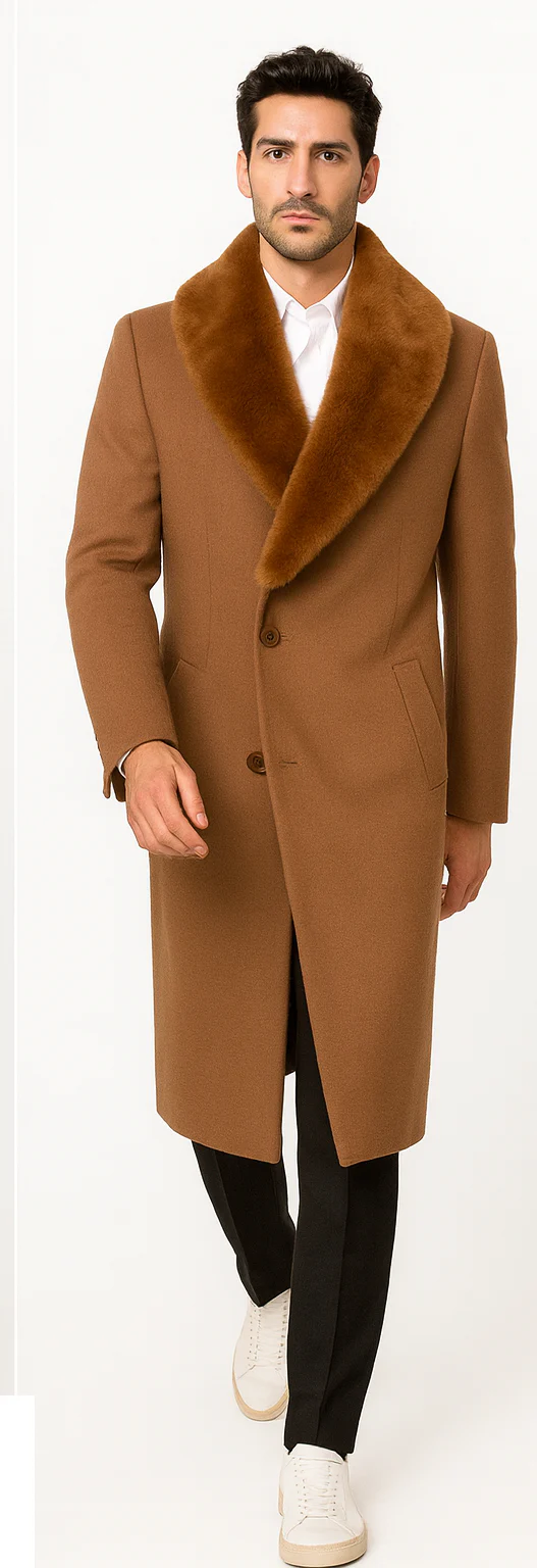 Mens Cashmere Blend Vicuna Light Brown - Dark Camel Coat Full length - Cashmere Overcoat - Image 5