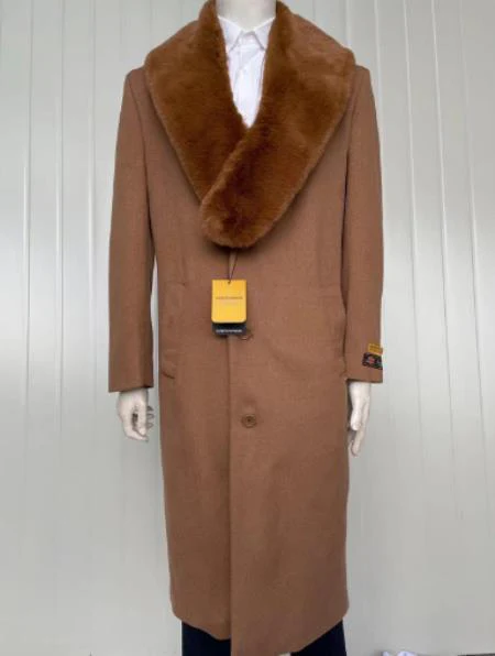 Mens Cashmere Blend Vicuna Light Brown - Dark Camel Coat Full length - Cashmere Overcoat - Image 8