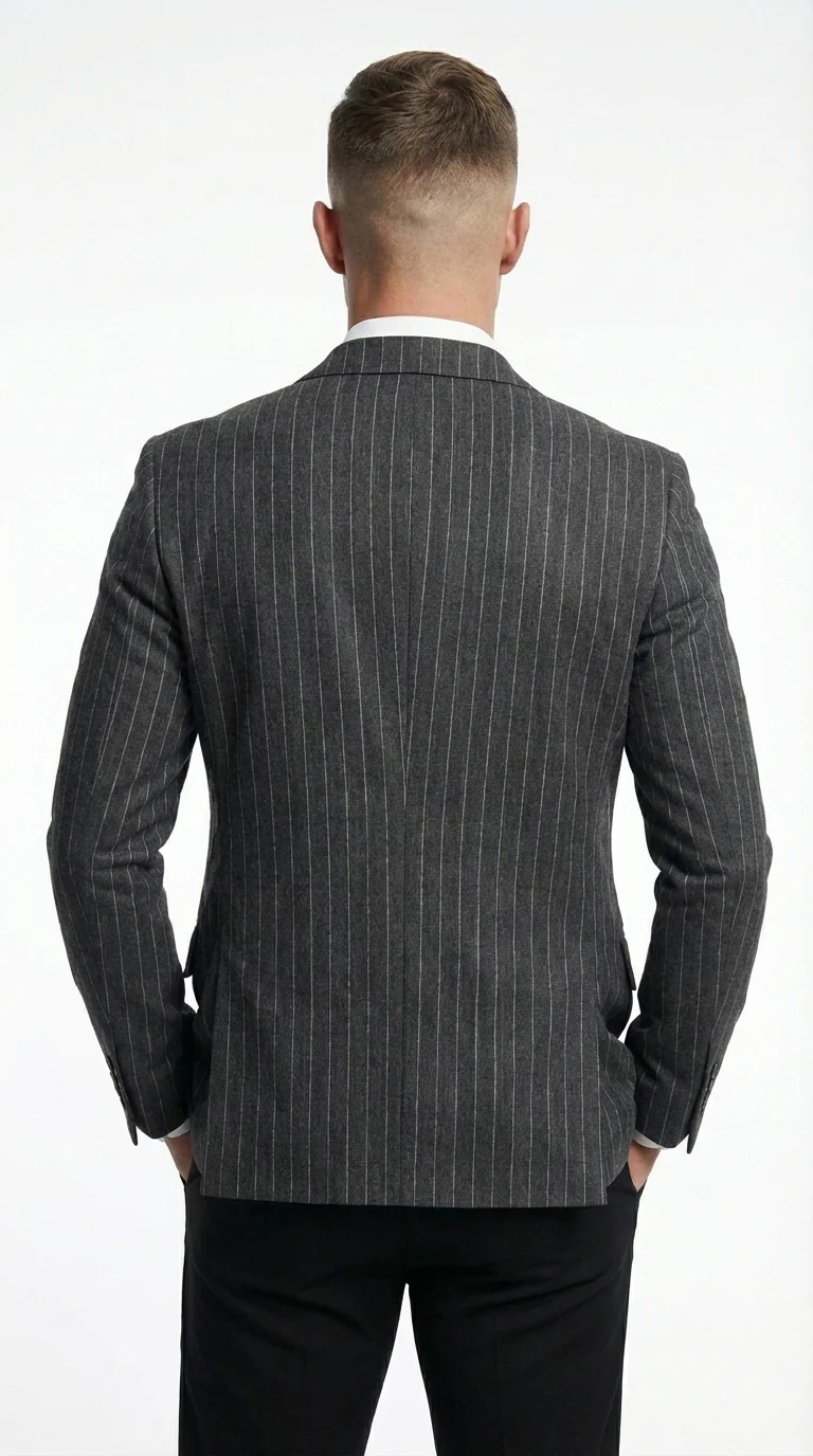 Mens Charcoal Gray Pinstripe Double Breasted Blazer Sport Coat – Classic Formal Business Jacket for Office and Smart Casual Wear - Image 2