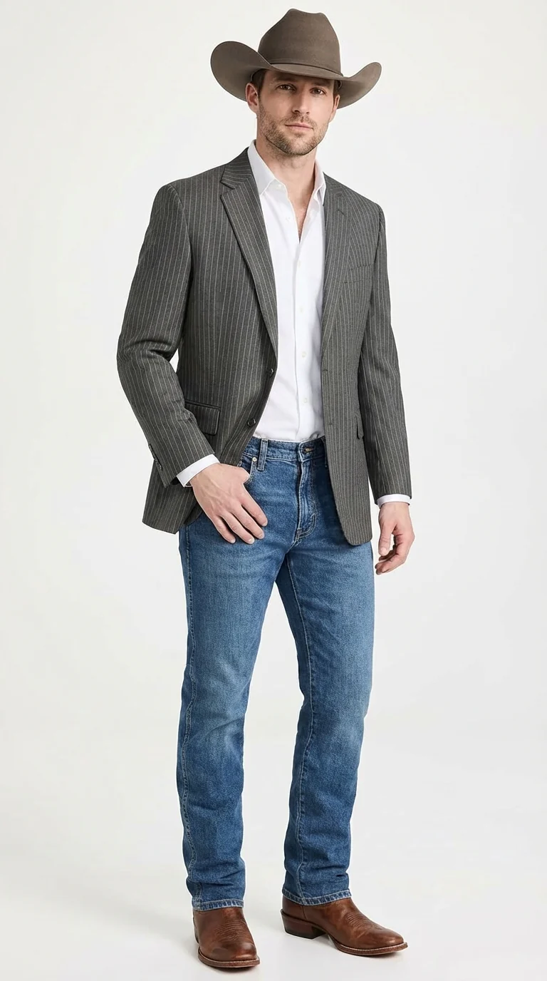 Mens Charcoal Gray Pinstripe Western Blazer β Classic Cowboy Style Jacket for Business, Formal and Smart Casual Wear