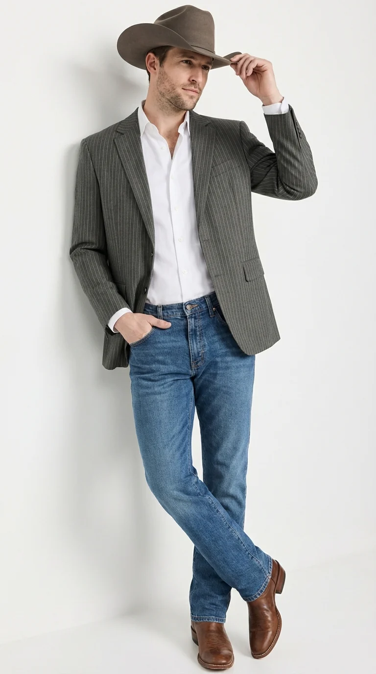 Mens Charcoal Gray Pinstripe Western Blazer β Classic Cowboy Style Jacket for Business, Formal and Smart Casual Wear - Image 2