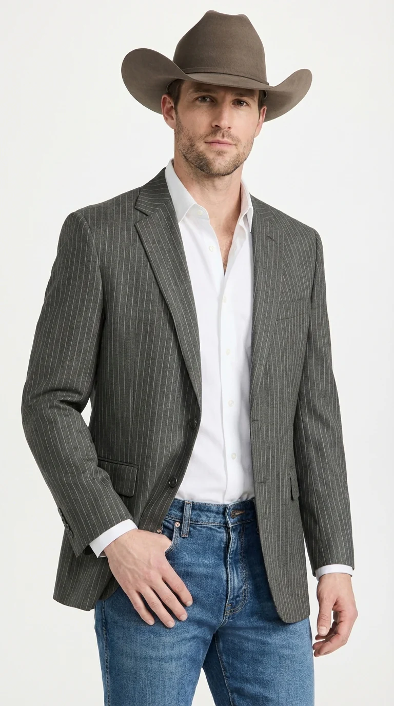 Mens Charcoal Gray Pinstripe Western Blazer β Classic Cowboy Style Jacket for Business, Formal and Smart Casual Wear - Image 3