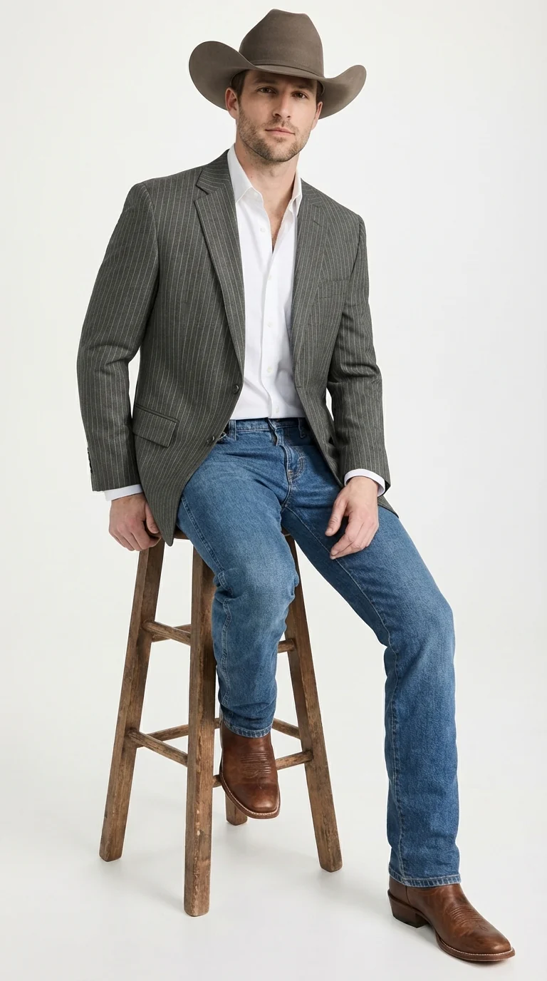 Mens Charcoal Gray Pinstripe Western Blazer β Classic Cowboy Style Jacket for Business, Formal and Smart Casual Wear - Image 5