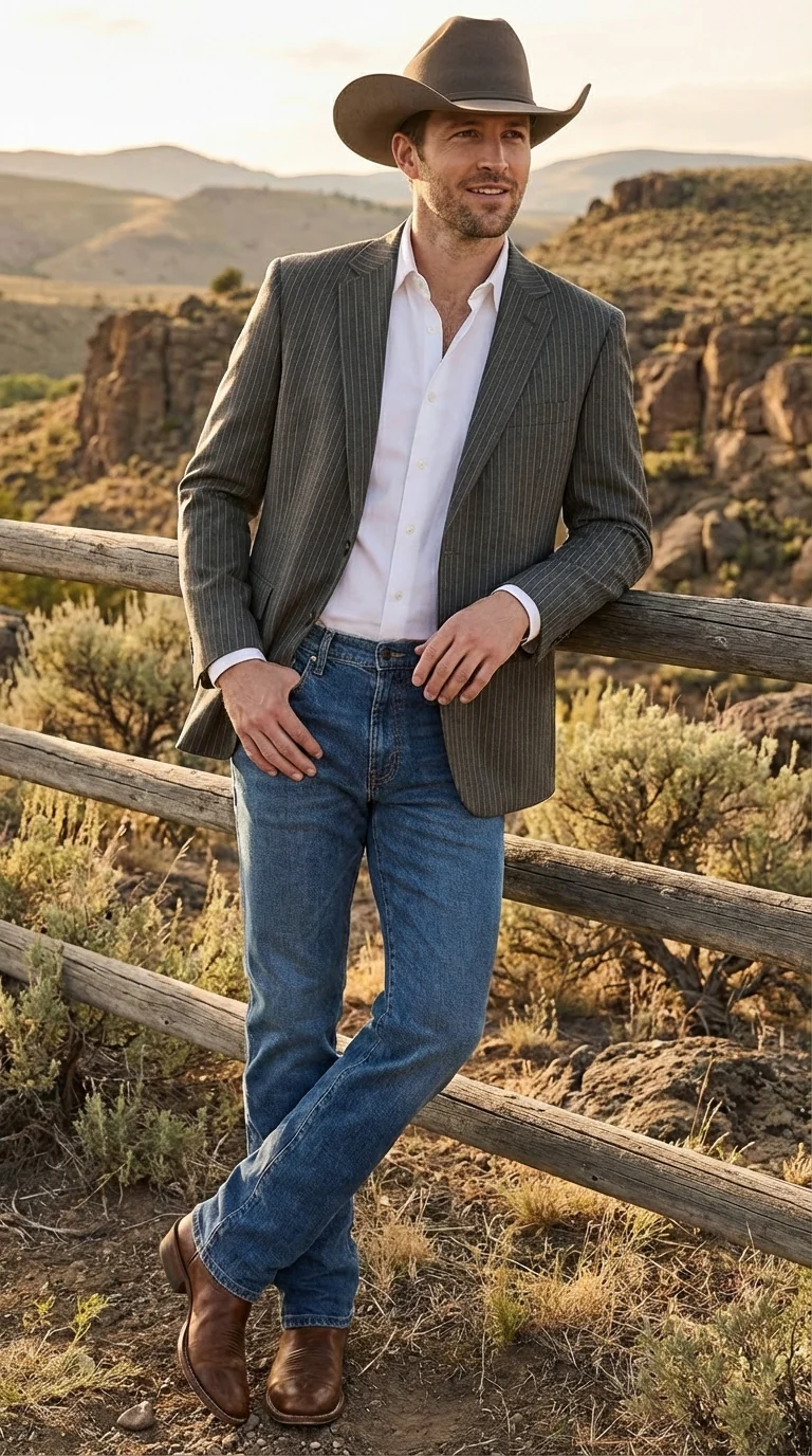 Mens Charcoal Gray Pinstripe Western Blazer β Classic Cowboy Style Jacket for Business, Formal and Smart Casual Wear - Image 6