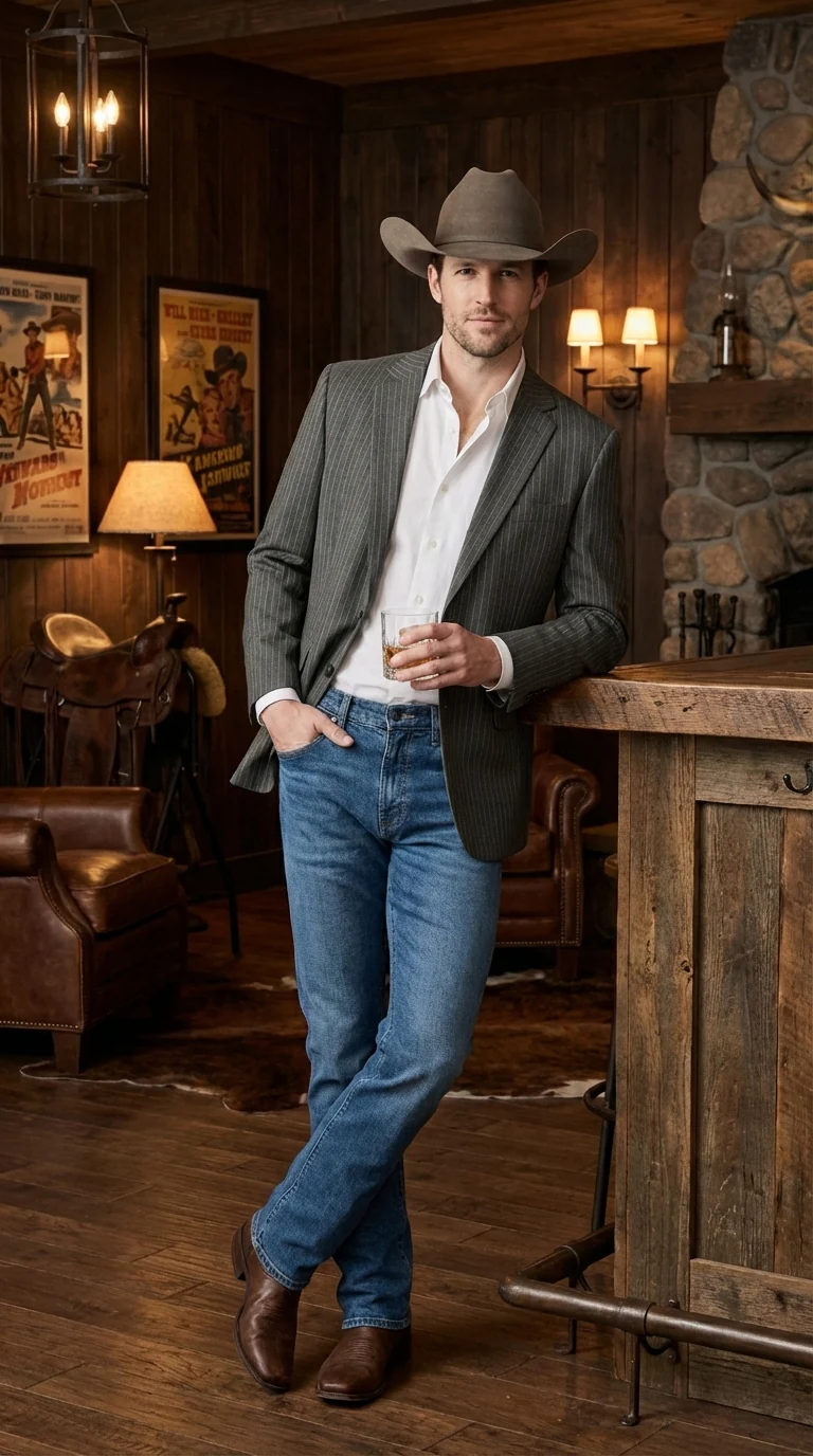 Mens Charcoal Gray Pinstripe Western Blazer β Classic Cowboy Style Jacket for Business, Formal and Smart Casual Wear - Image 9