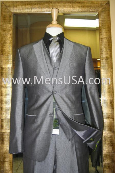 Mens Charcoal Gray Suit With Sheen - | Shiny Texture Fabric Three Piece Wedding and Party Business - Image 2