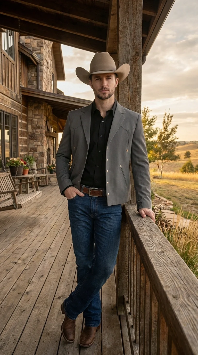 Mens Charcoal Gray Western Blazer β Cowboy Style Casual Jacket Classic Country Western Sport Coat - Image 11