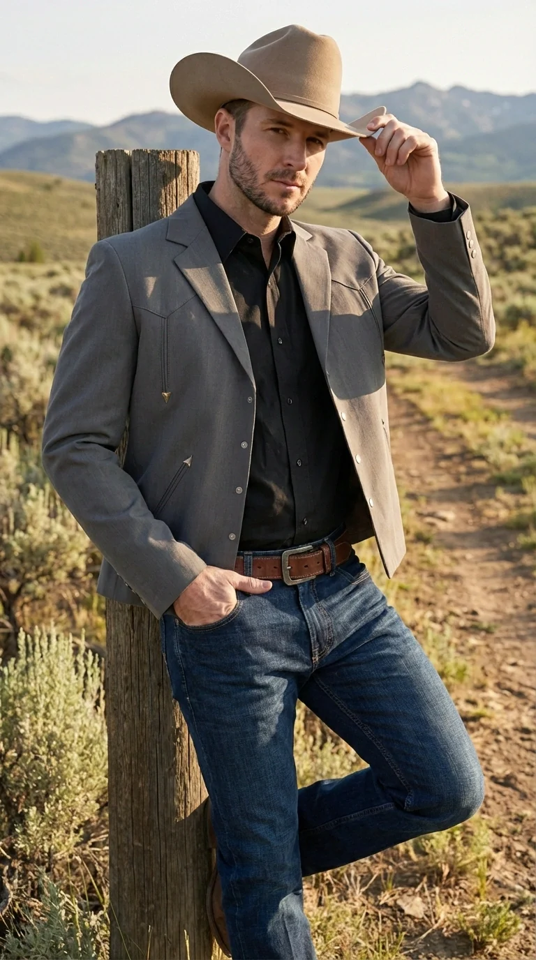 Mens Charcoal Gray Western Blazer β Cowboy Style Casual Jacket Classic Country Western Sport Coat - Image 14