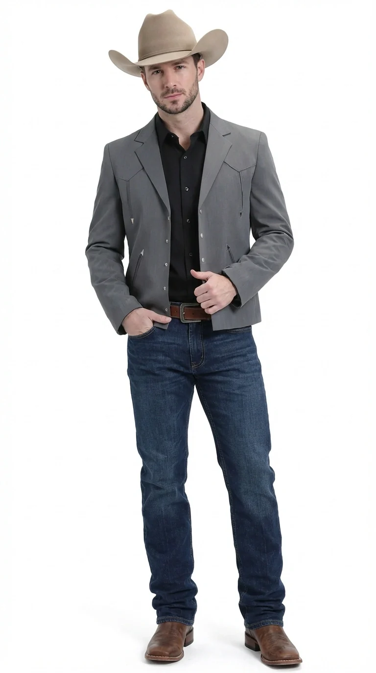 Mens Charcoal Gray Western Blazer β Cowboy Style Casual Jacket Classic Country Western Sport Coat - Image 2