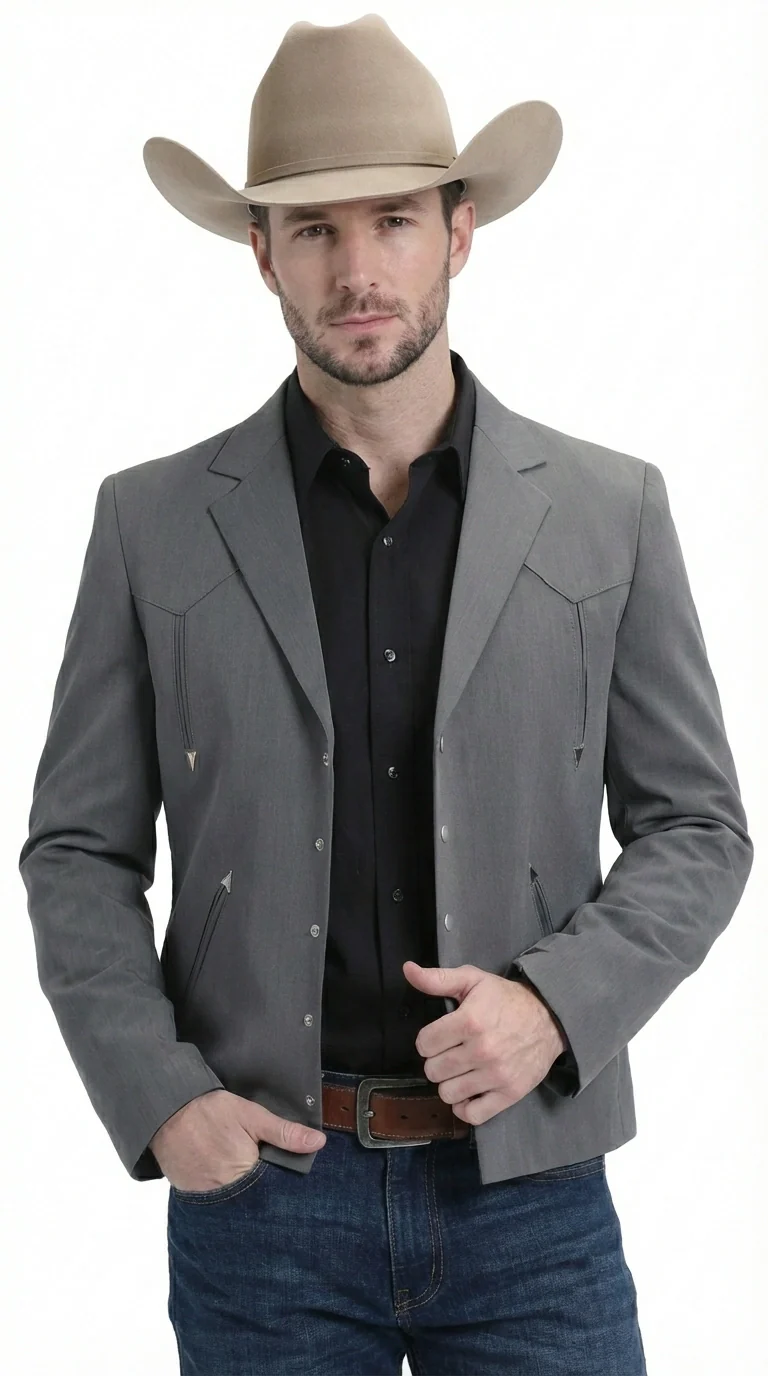 Mens Charcoal Gray Western Blazer β Cowboy Style Casual Jacket Classic Country Western Sport Coat - Image 4