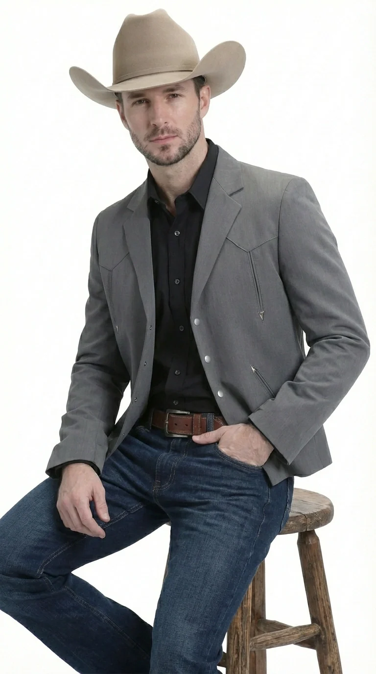 Mens Charcoal Gray Western Blazer β Cowboy Style Casual Jacket Classic Country Western Sport Coat - Image 7