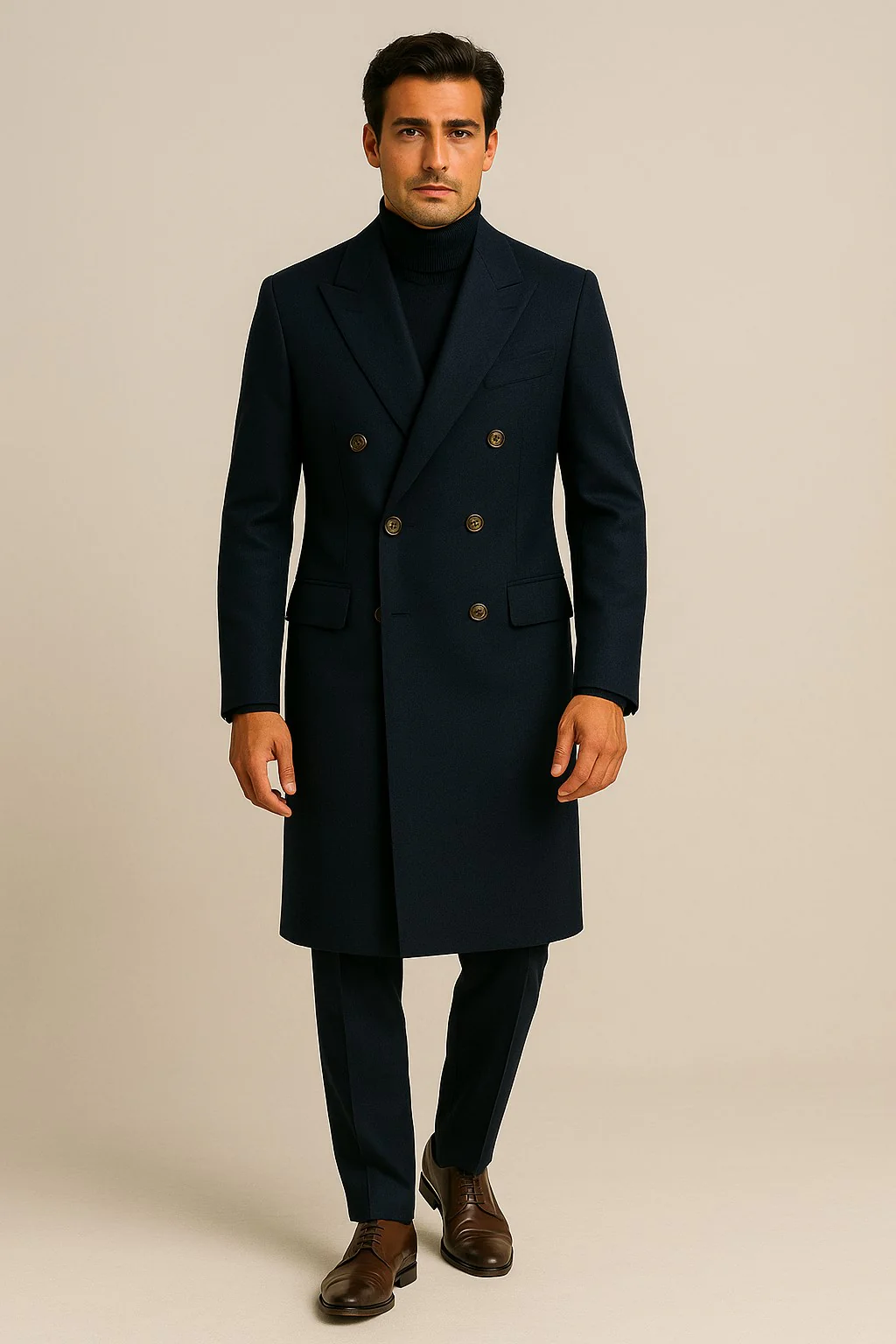 Men's Charcoal Grey - Dark Gray Fabric Double breasted Overcoat  44 inch full length Topcoat - Image 4