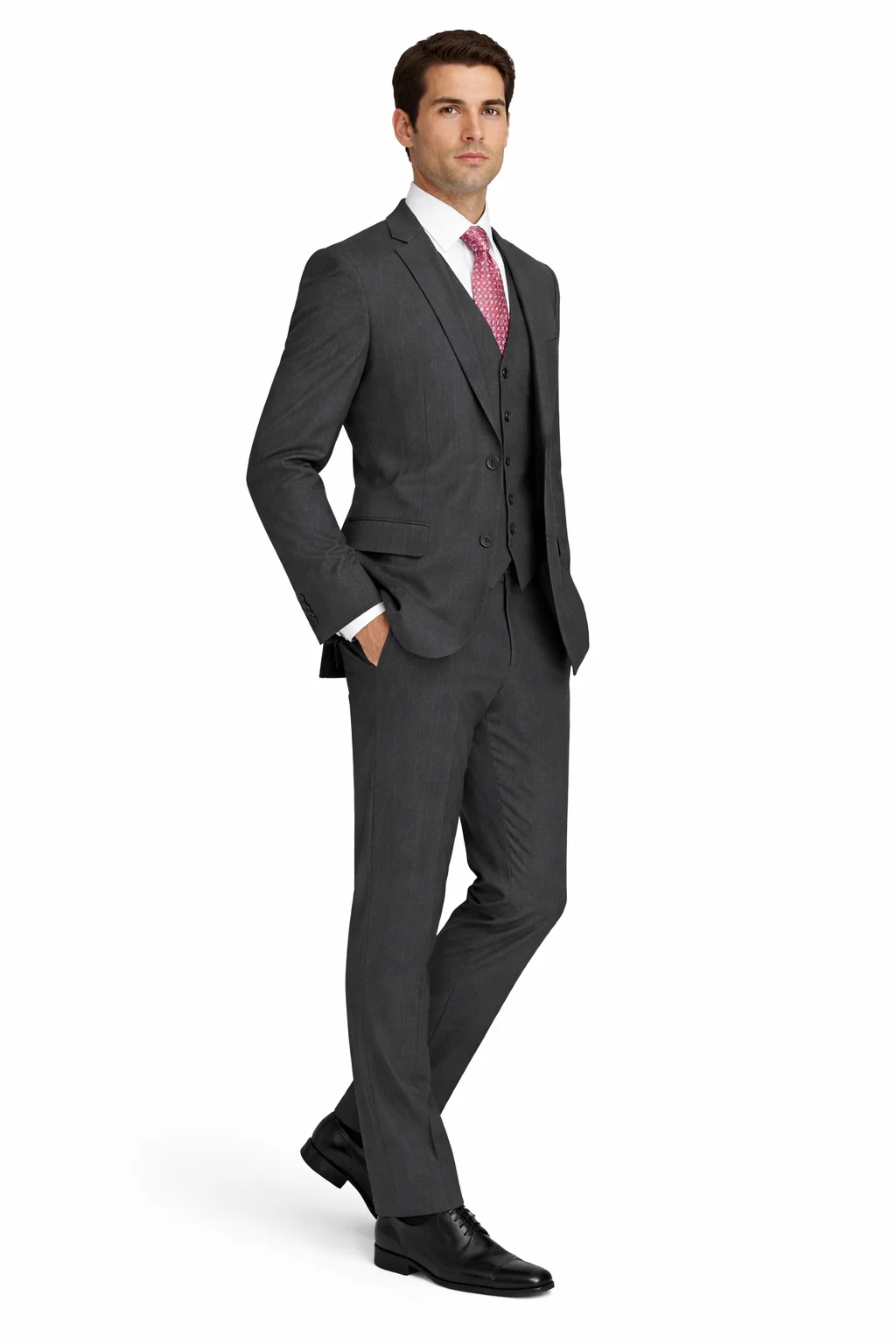 Mens Charcoal Tiglio Suit – Classic 3 Piece Dark Grey Suit for Business, Wedding and Formal Wear - Image 2