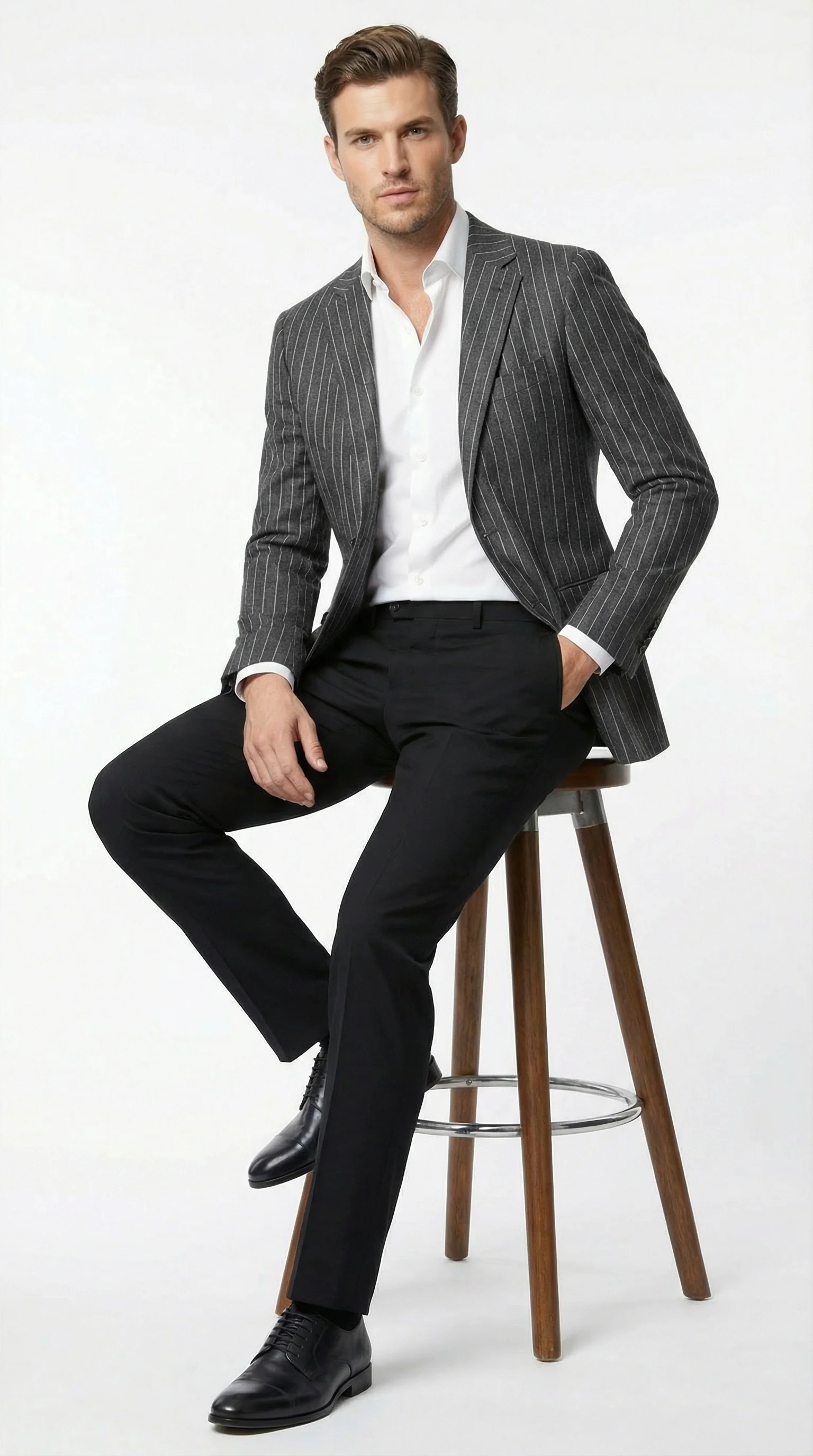 Mens Charcoal Pinstripe Blazer – Classic Tailored Formal Jacket for Business, Office and Evening Wear - Image 4